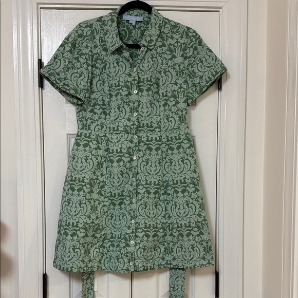 HILL HOUSE - The Laura Dress in Green Jacquard Mini Shirtdress - M - EUC! - Picture 5 of 5